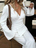 Asymmetrical Hem Flared Sleeve Top