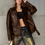 Boyfriend Fit Faux Leather Biker Jacket