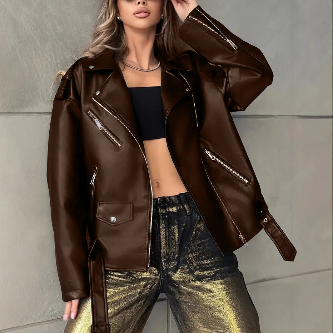 Boyfriend Fit Faux Leather Biker Jacket