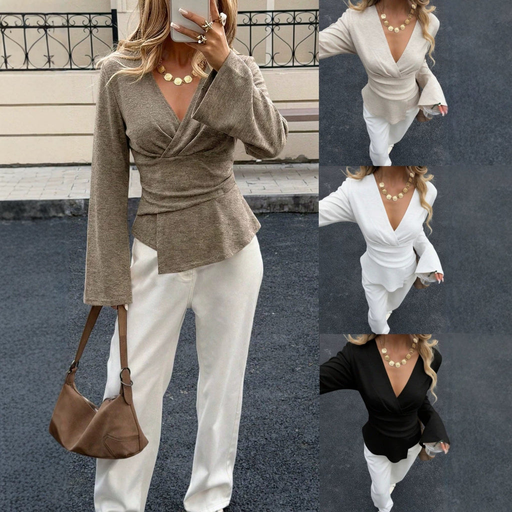 Asymmetrical Hem Flared Sleeve Top