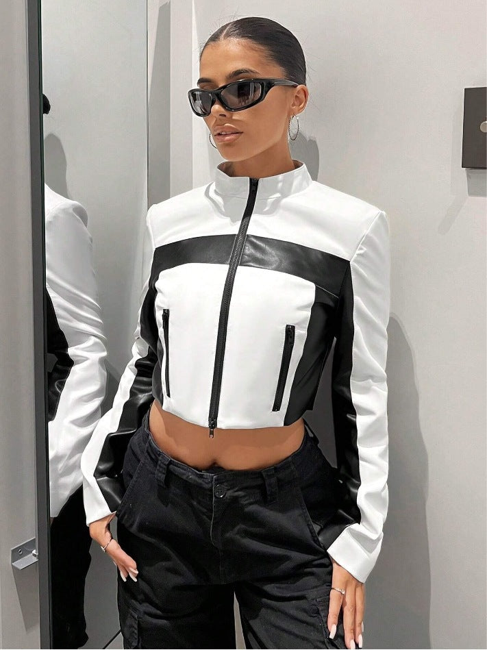 Black & White Contrast Moto Jacket