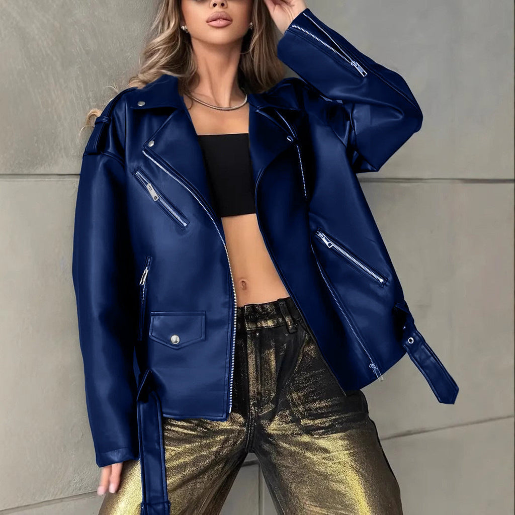 Boyfriend Fit Faux Leather Biker Jacket