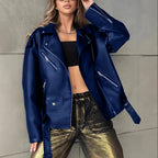 Boyfriend Fit Faux Leather Biker Jacket