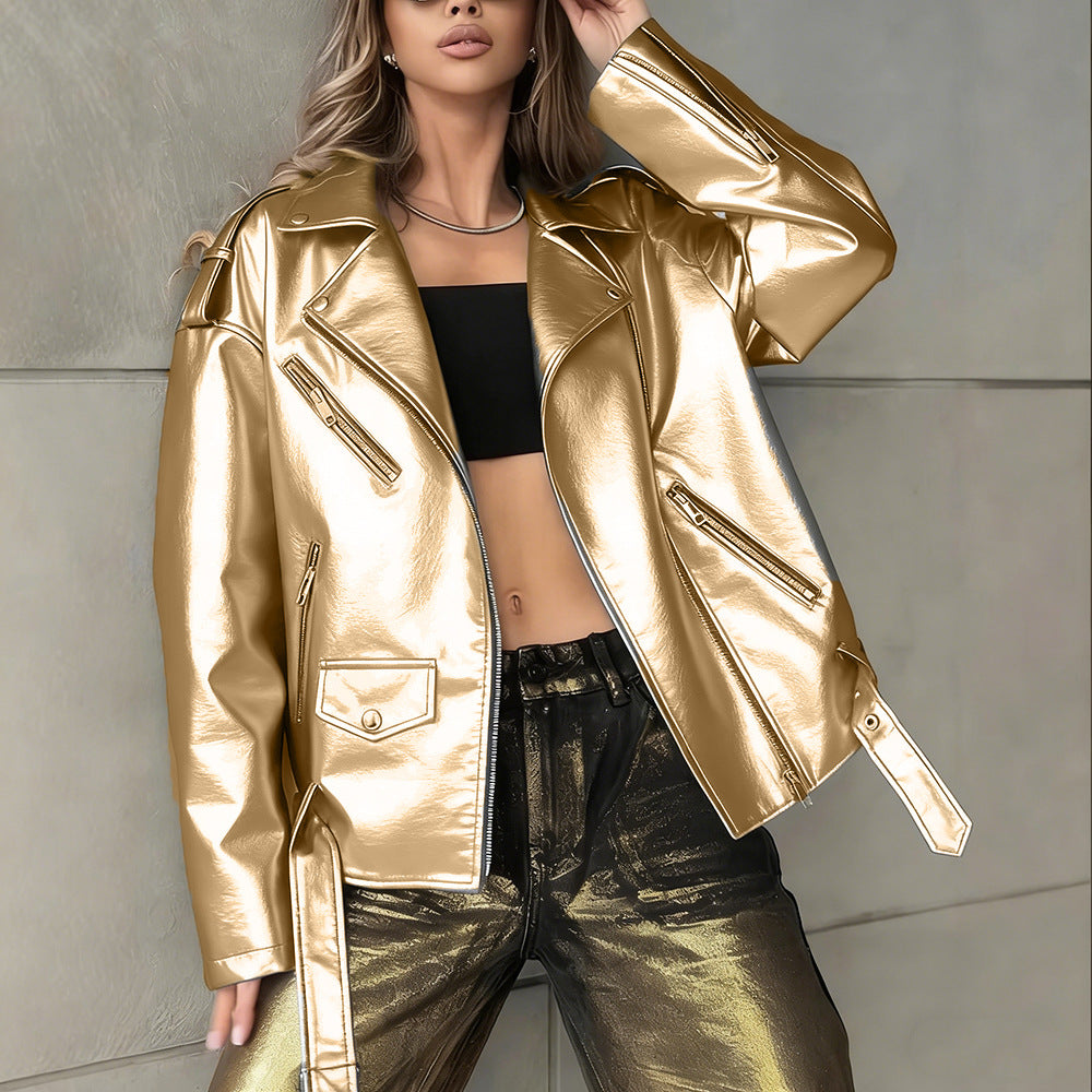 Boyfriend Fit Faux Leather Biker Jacket