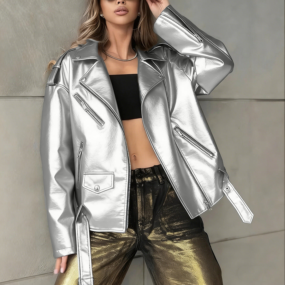 Boyfriend Fit Faux Leather Biker Jacket