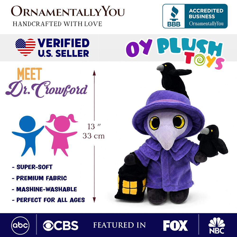 Dr. Crowford Plague Doctor Plush Toy with Ravens and Lantern, 12" Stuffed Toy Gift for Children