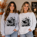 Gothic Reading Skeleton Sweatshirt, Floral Halloween Sweater for Spooky Bookworms