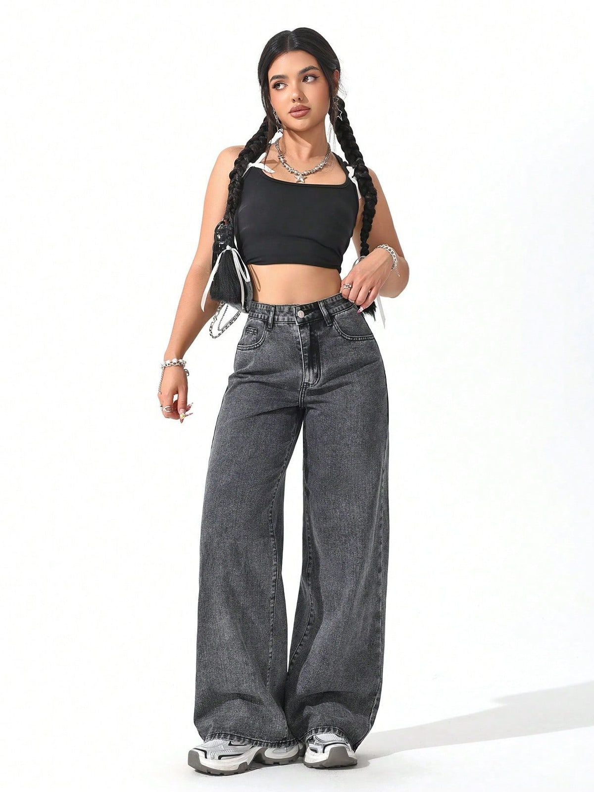 High-Rise Floor-Length Flared Jeans