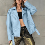 Boyfriend Fit Faux Leather Biker Jacket