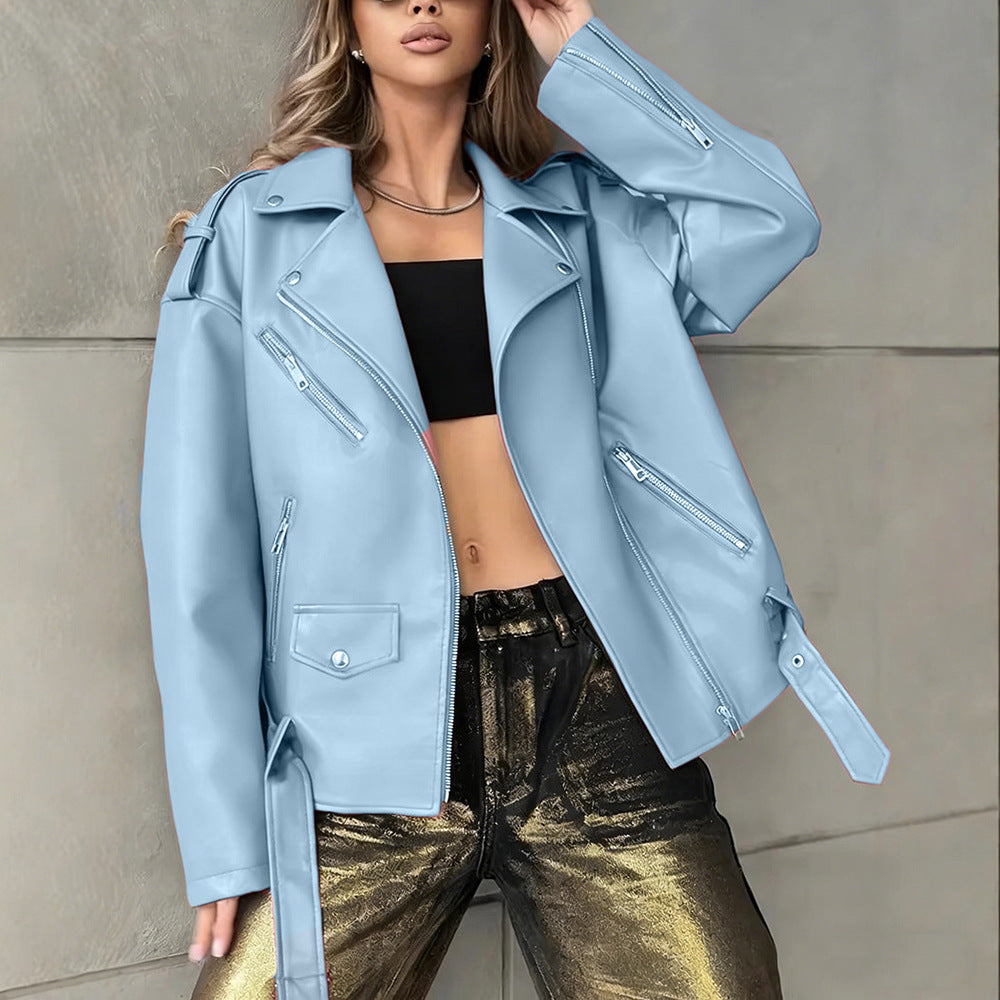 Boyfriend Fit Faux Leather Biker Jacket