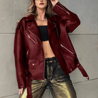 Boyfriend Fit Faux Leather Biker Jacket