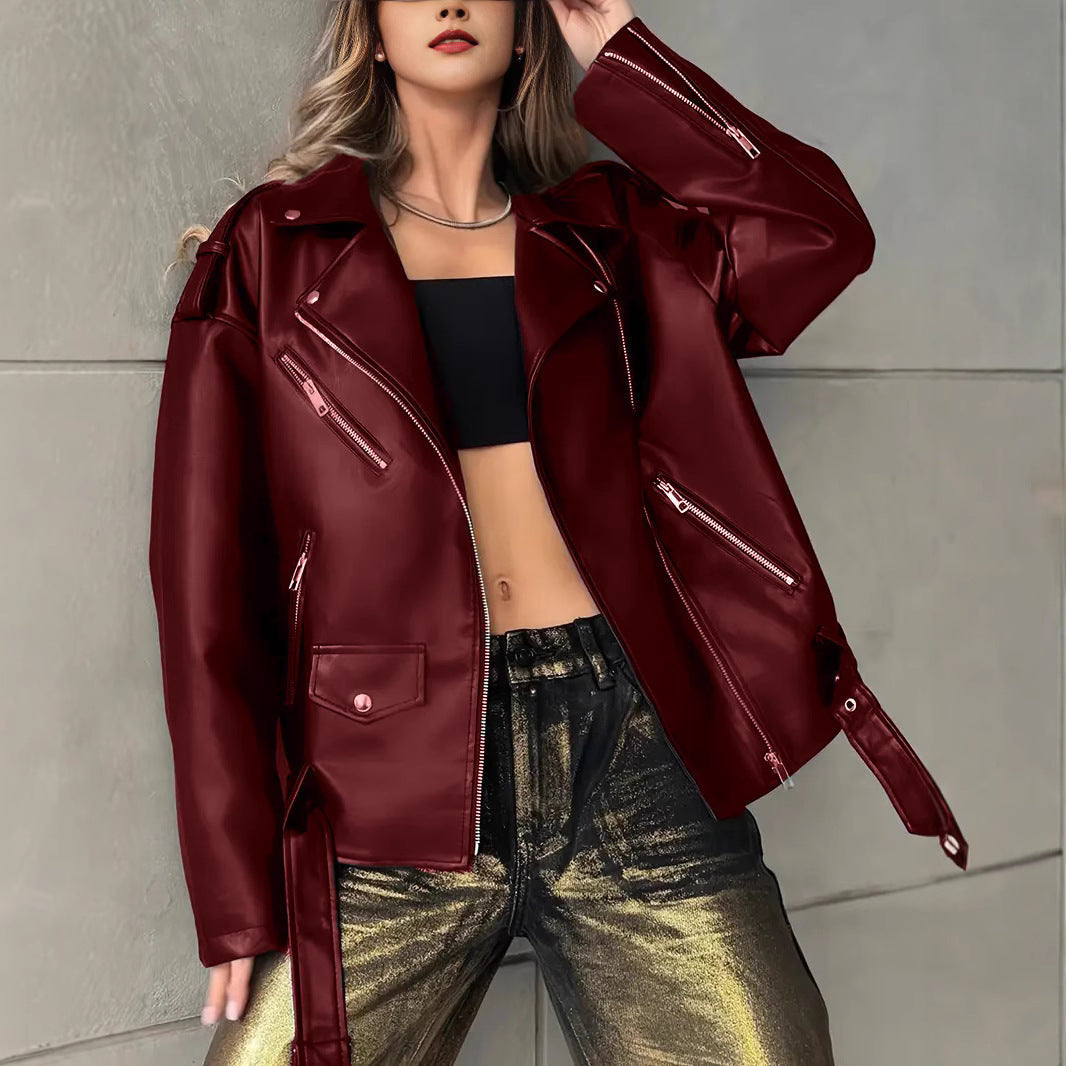 Boyfriend Fit Faux Leather Biker Jacket