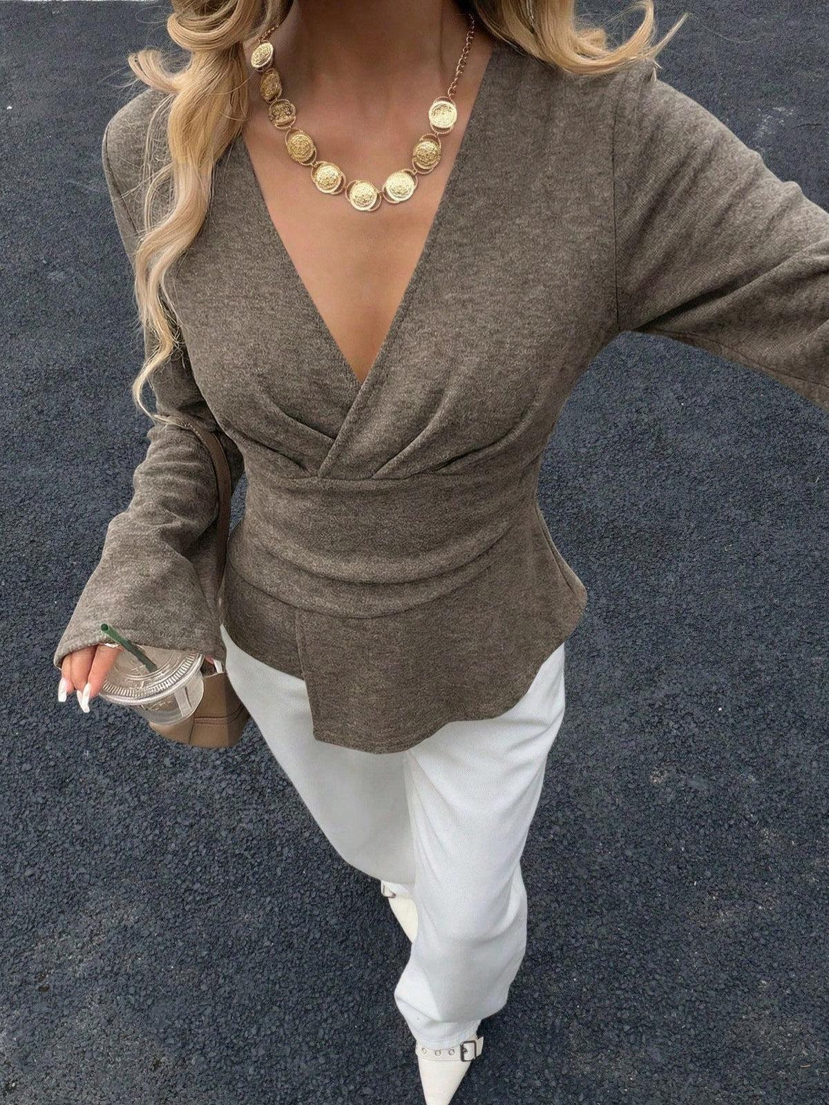 Asymmetrical Hem Flared Sleeve Top