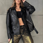 Boyfriend Fit Faux Leather Biker Jacket