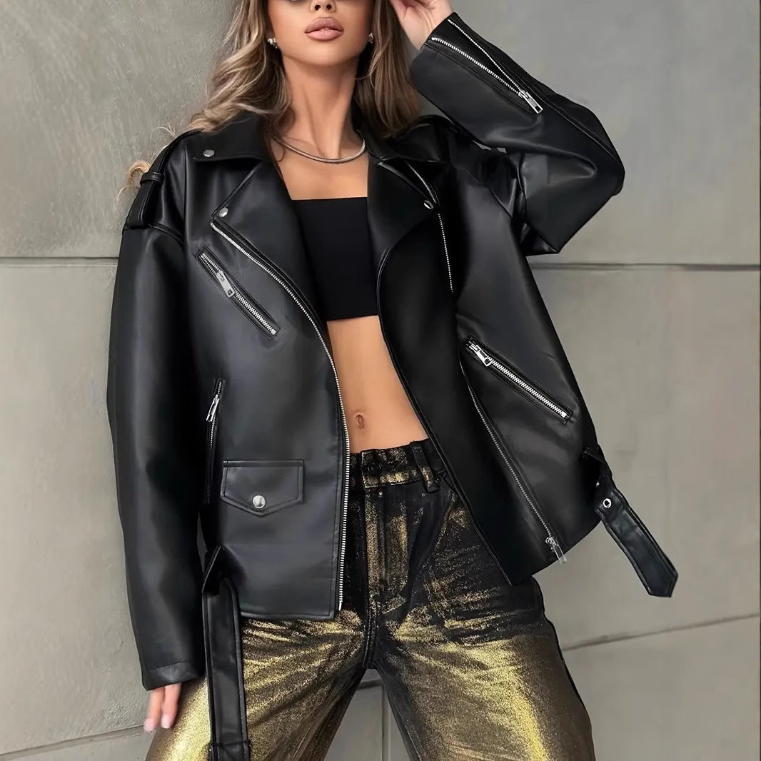 Boyfriend Fit Faux Leather Biker Jacket