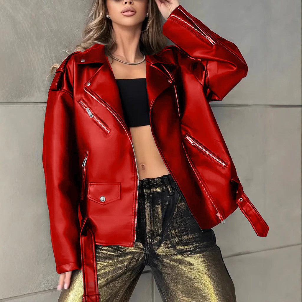 Boyfriend Fit Faux Leather Biker Jacket