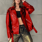 Boyfriend Fit Faux Leather Biker Jacket