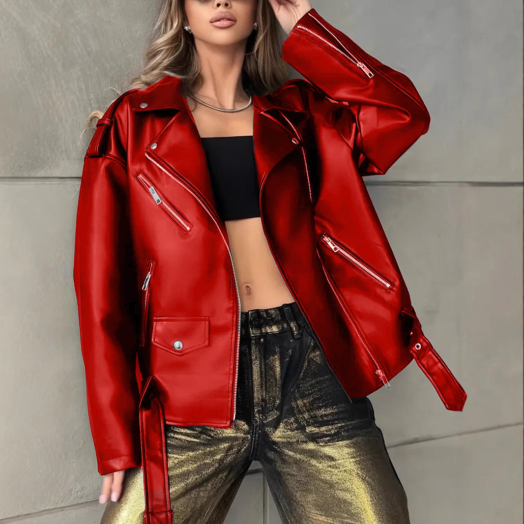 Boyfriend Fit Faux Leather Biker Jacket
