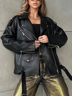 Boyfriend Fit Faux Leather Biker Jacket