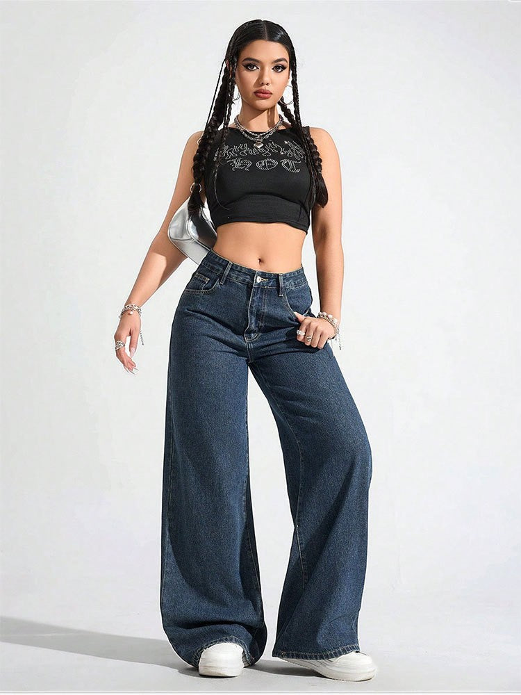 High-Rise Floor-Length Flared Jeans
