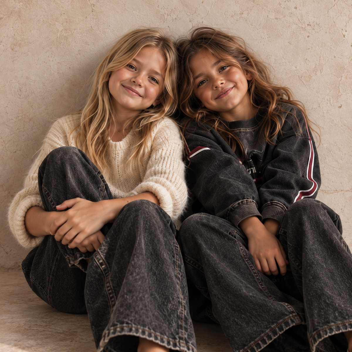 Children in comfortable everyday knits and denim